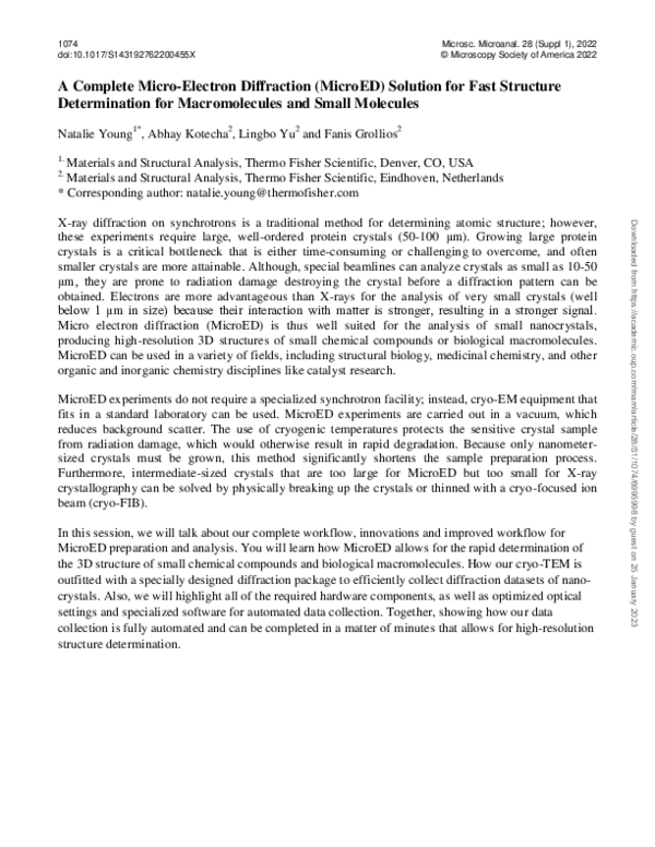 (PDF) A Complete Micro-Electron Diffraction (MicroED) Solution for Fast ...
