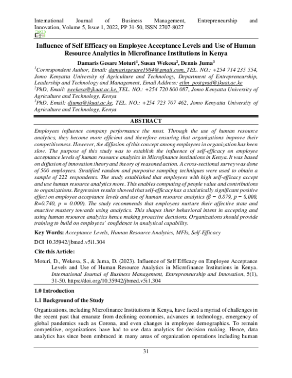 (PDF) Influence of Self Efficacy on Employee Acceptance Levels and Use ...