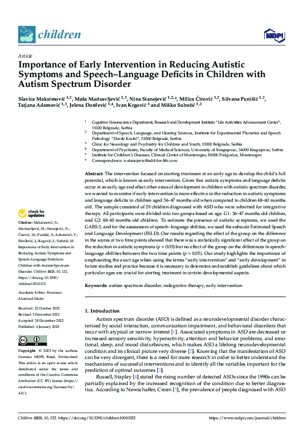 (PDF) Importance of Early Intervention in Reducing Autistic Symptoms ...
