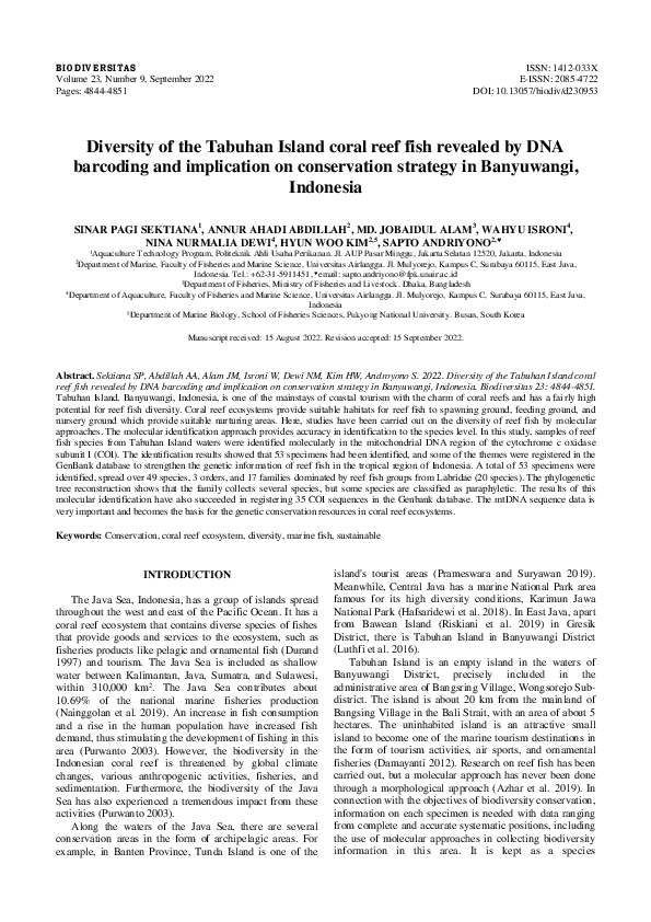 (PDF) Diversity of the Tabuhan Island coral reef fish revealed by DNA ...