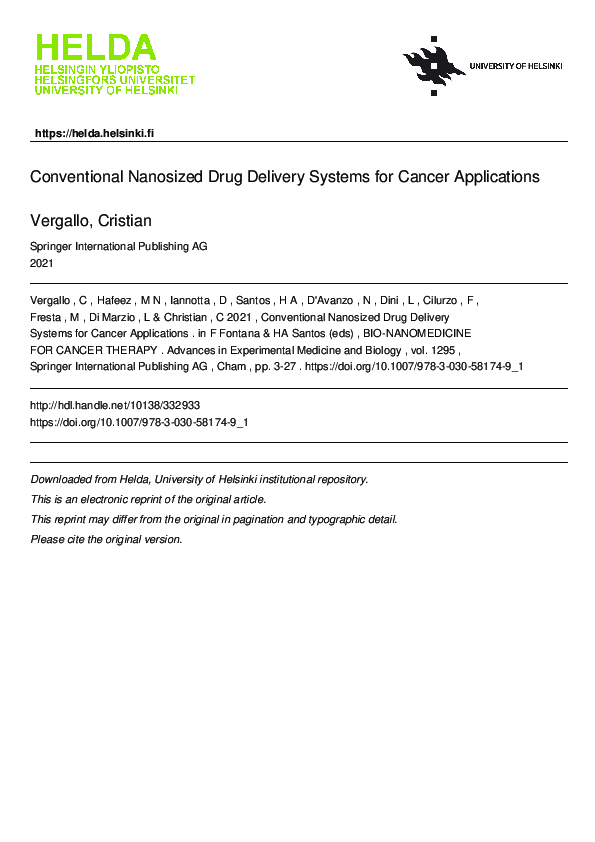 (PDF) Conventional Nanosized Drug Delivery Systems for Cancer Applications