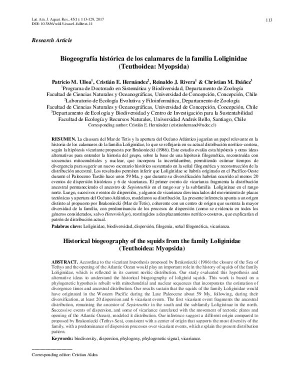 (PDF) Biogeografia historica de los calamares de la familia Loliginidae ...