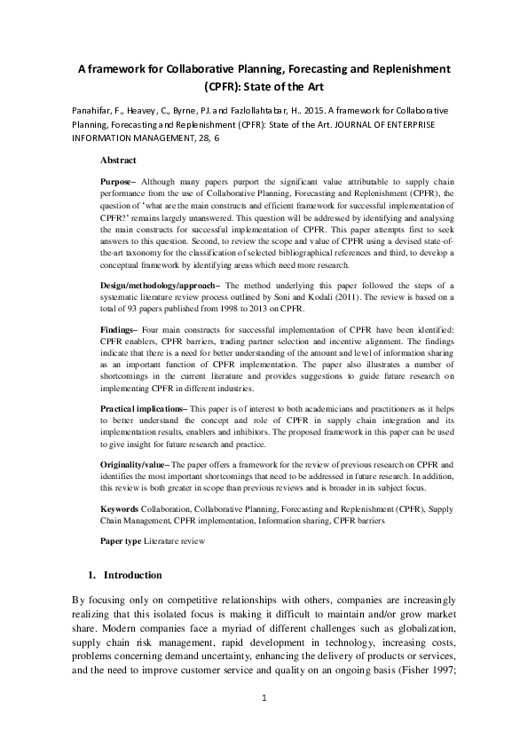 (PDF) A framework for Collaborative Planning, Forecasting and ...