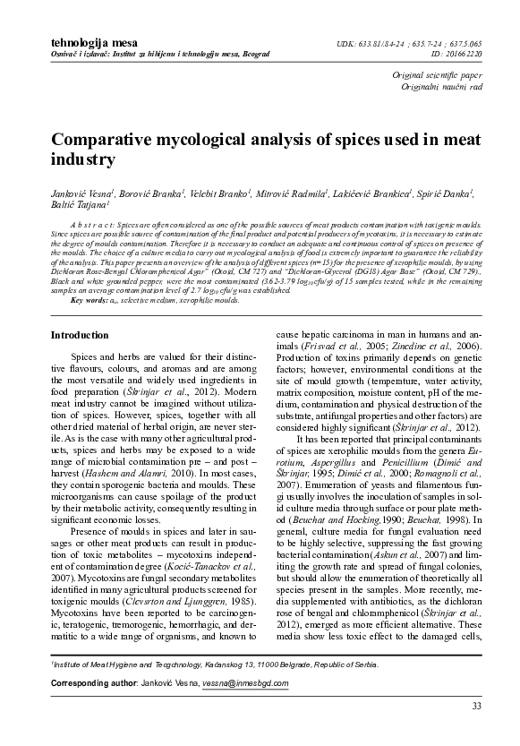 (PDF) Comparative mycological analysis of spices used in meat industry