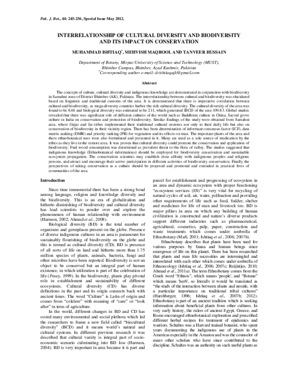 (PDF) Interrelationship of cultural diversity and biodiversity and its ...