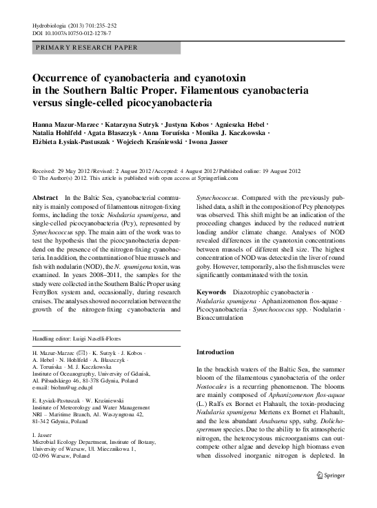 (PDF) Occurrence of cyanobacteria and cyanotoxin in the Southern Baltic ...