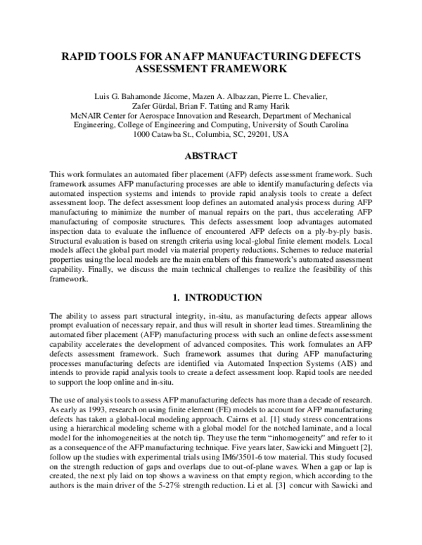 (PDF) Rapid Tools for an AFP Manufacturing Defects Assessment Framework