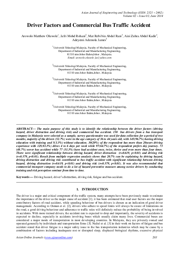 (PDF) Driver Factors and Commercial Bus Traffic Accident