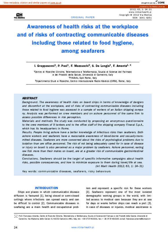 (PDF) Awareness of health risks at the workplace and of risks of ...