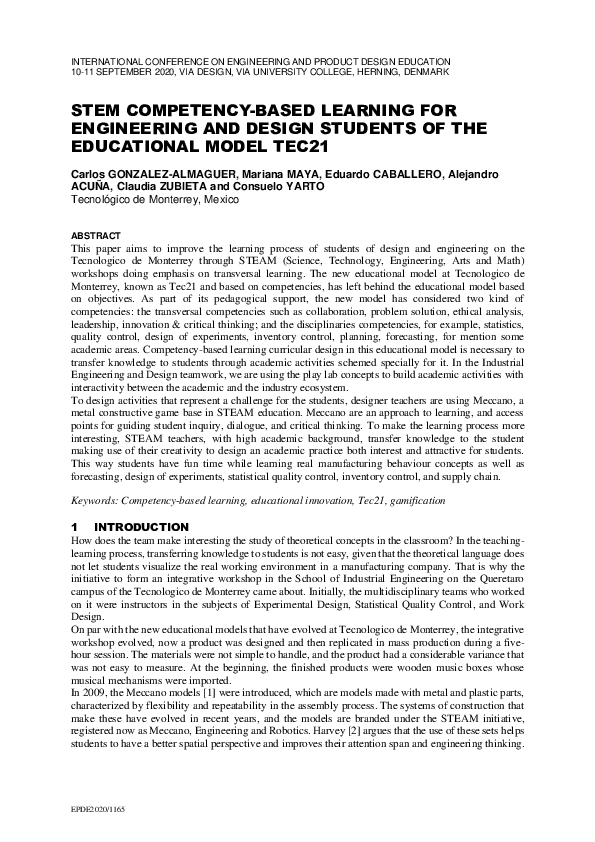 (PDF) Stem Competency-Based Learning for Engineering and Design ...