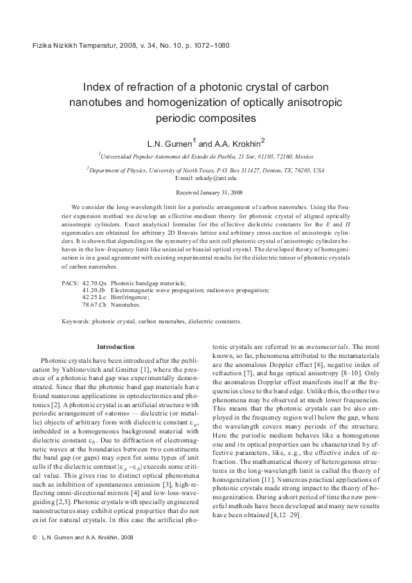 (PDF) Index of refraction of a photonic crystal of carbon nanotubes and ...