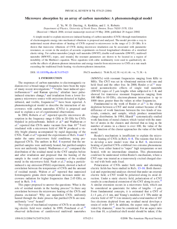 (PDF) Microwave absorption by an array of carbon nanotubes: A ...