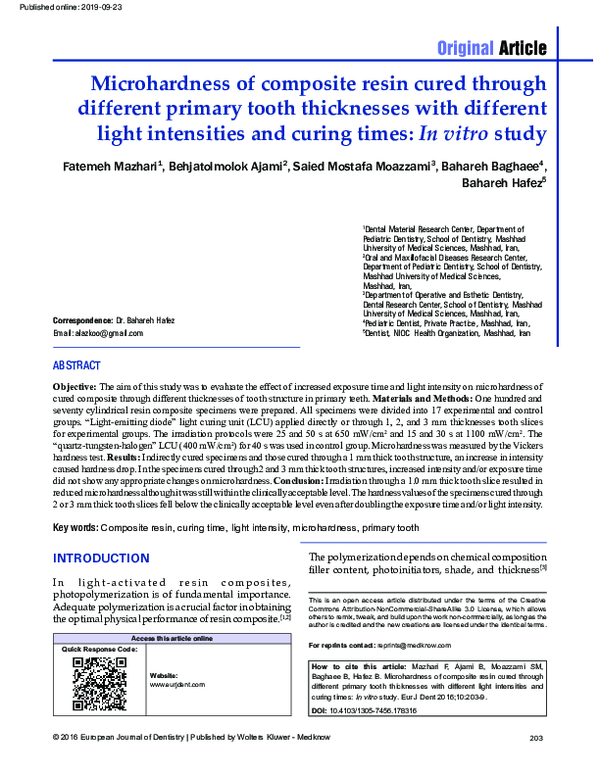 (PDF) Microhardness of composite resin cured through different primary ...