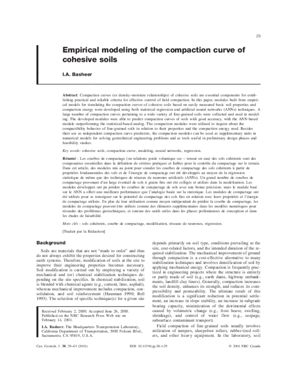 (PDF) Empirical modeling of the compaction curve of cohesive soils