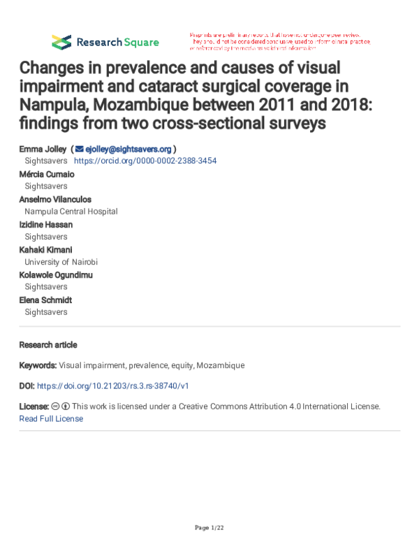 (PDF) Changes in prevalence and causes of visual impairment and ...
