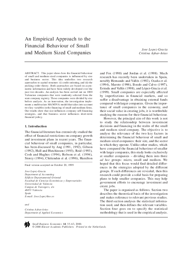 (PDF) An Empirical Approach to the Financial Behaviour of Small and ...