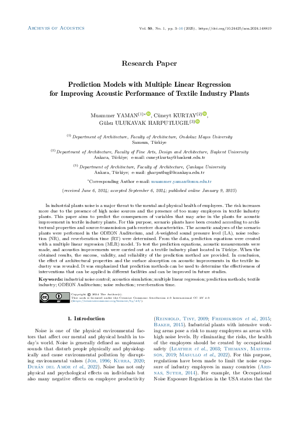 (PDF) Prediction Models with Multiple Linear Regression for Improving ...