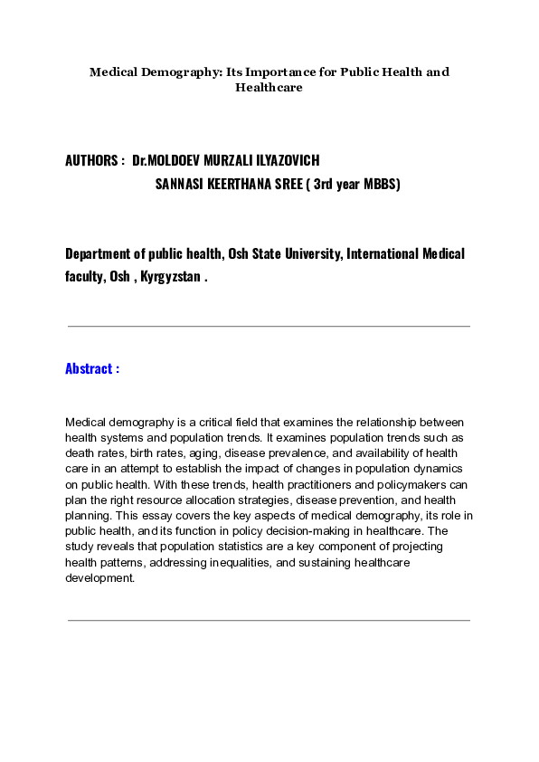 (PDF) Medical Demography and its Importance for Public Health and ...