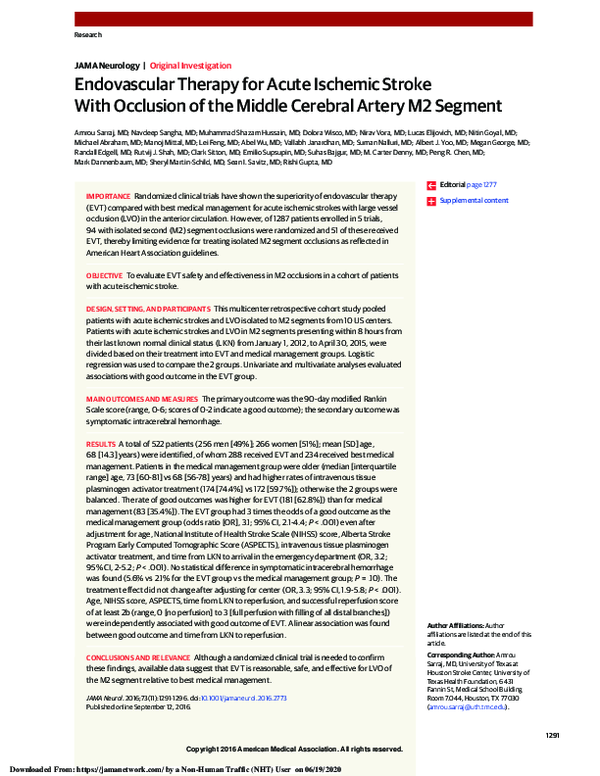 (PDF) Endovascular Therapy for Acute Ischemic Stroke With Occlusion of ...