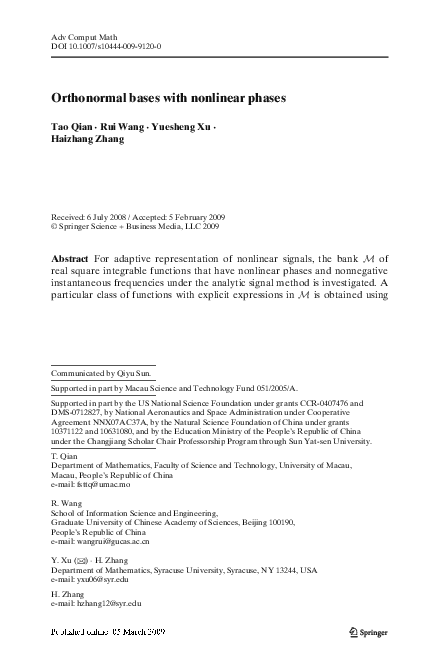 (PDF) Orthonormal bases with nonlinear phases