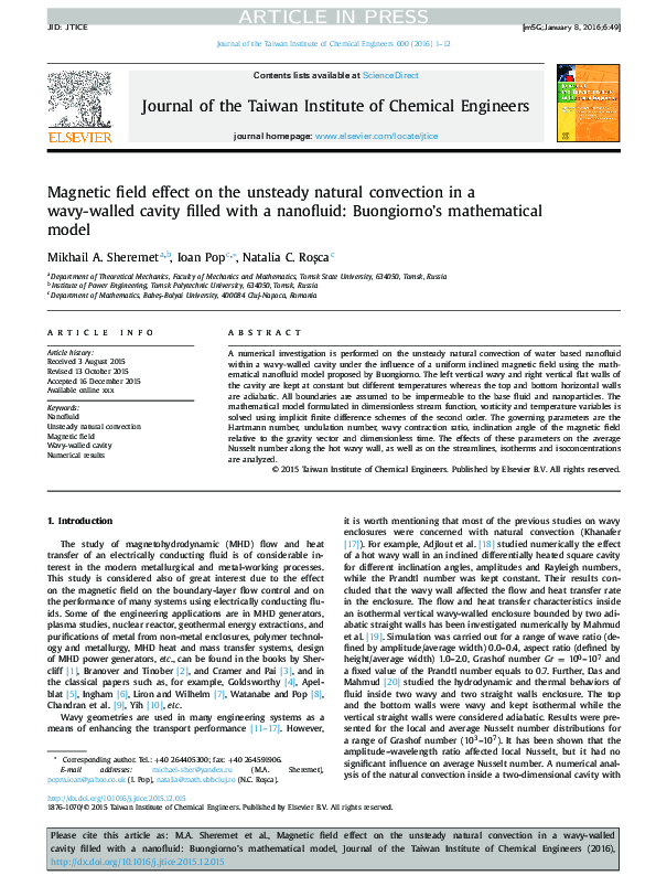 (PDF) Magnetic field effect on the unsteady natural convection in a ...