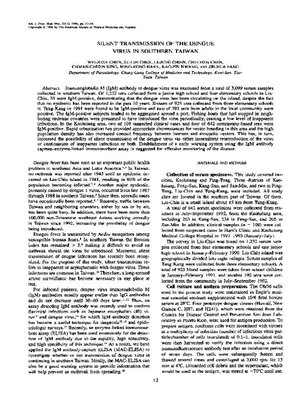 (PDF) Silent Transmission of the Dengue Virus in Southern Taiwan