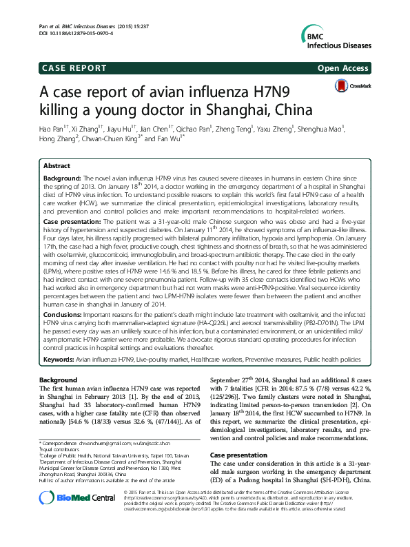 (PDF) A case report of avian influenza H7N9 killing a young doctor in ...
