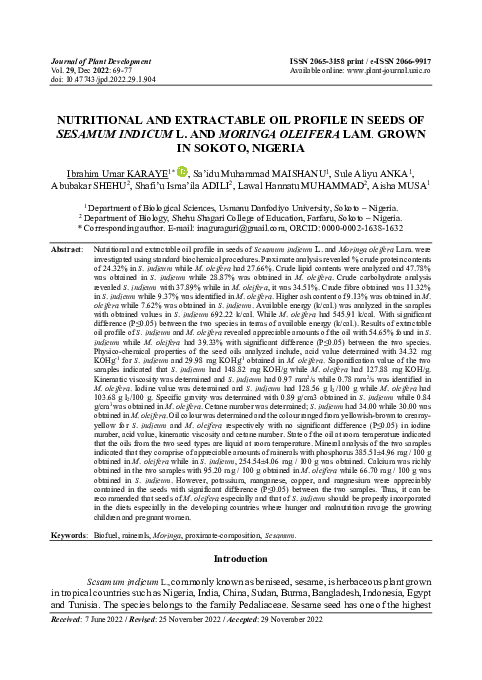 (PDF) Nutritional and Extractable Oil Profile in Seeds of Sesamum ...