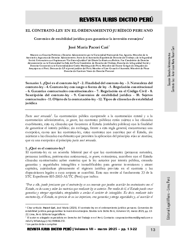 (PDF) EL CONTRATO-LEY EN EL ORDENAMIENTO JURÍDICO PERUANO - AUTOR JOSÉ ...
