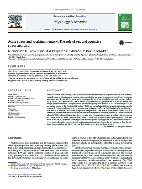 (PDF) Acute stress and working memory: The role of sex and cognitive ...