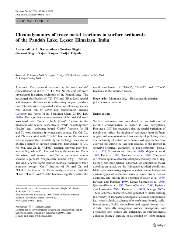 (PDF) Chemodynamics of trace metal fractions in surface sediments of ...