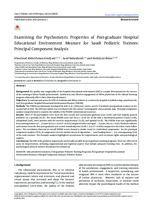 (PDF) Examining the Psychometric Properties of Post-graduate Hospital ...