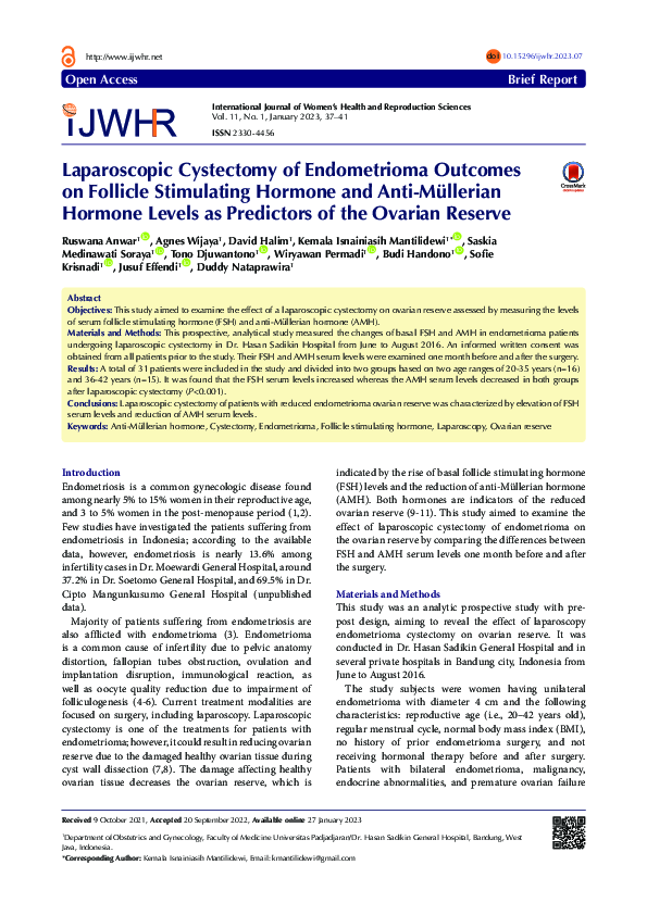 (PDF) Laparoscopic Cystectomy of Endometrioma Outcomes on Follicle ...
