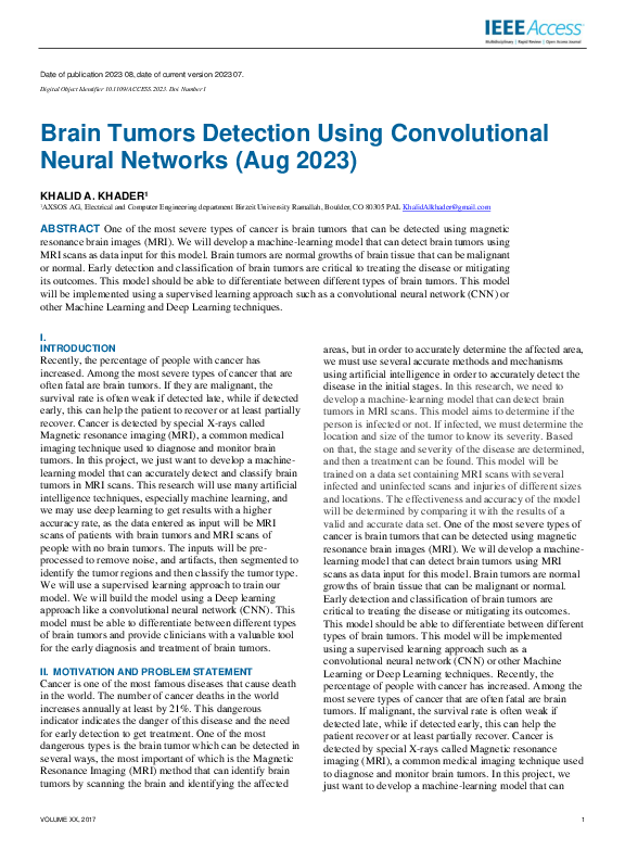 (PDF) Brain Tumors Detection Using Convolutional Neural Networks (Aug 2023)