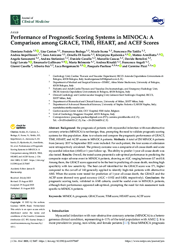 (PDF) Performance of Prognostic Scoring Systems in MINOCA: A Comparison ...