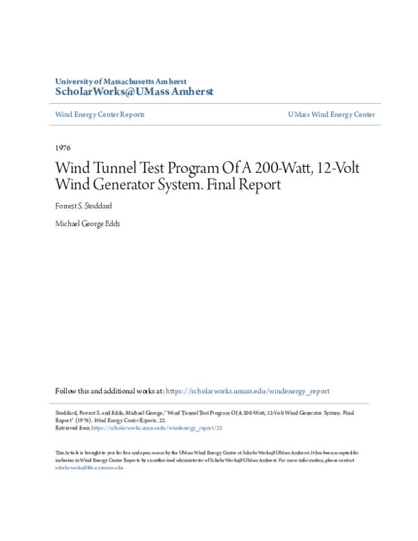 (PDF) Wind Tunnel Test Program Of A 200-Watt, 12-Volt Wind Generator ...