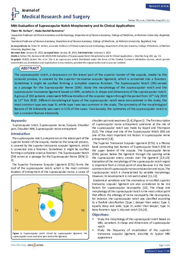 (PDF) MRI-Evaluation of Suprascapular Notch Morphometry and Its ...