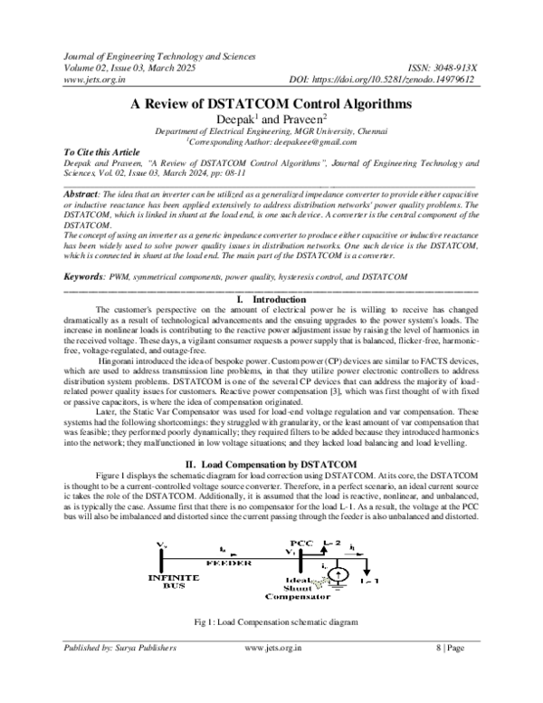 (PDF) A Review of DSTATCOM Control Algorithms