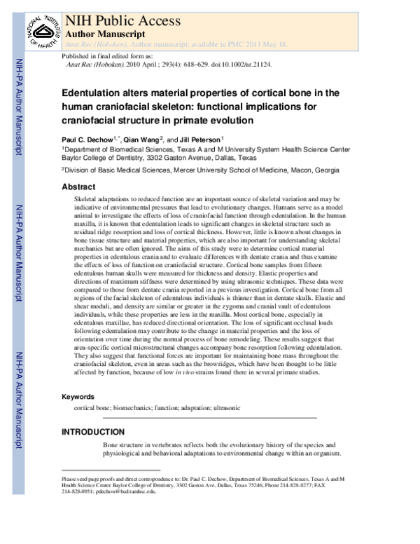 (PDF) Edentulation Alters Material Properties of Cortical Bone in the ...