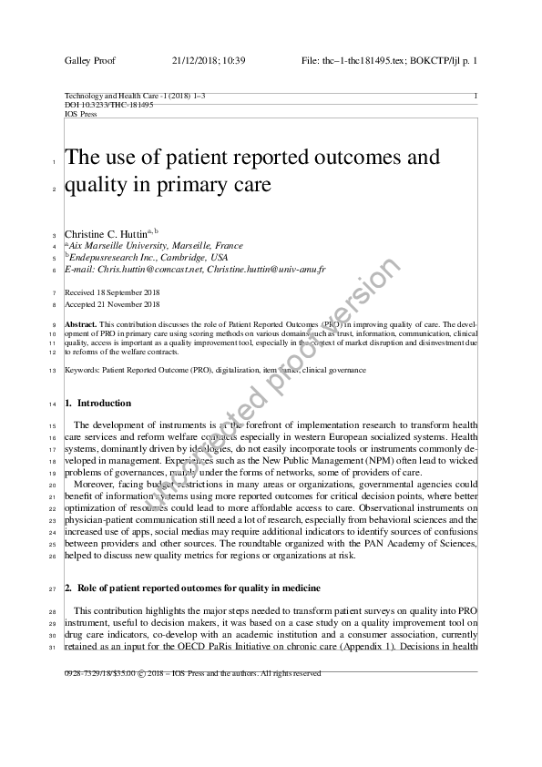 (PDF) The use of Patient Reported Outcomes and quality in primary care