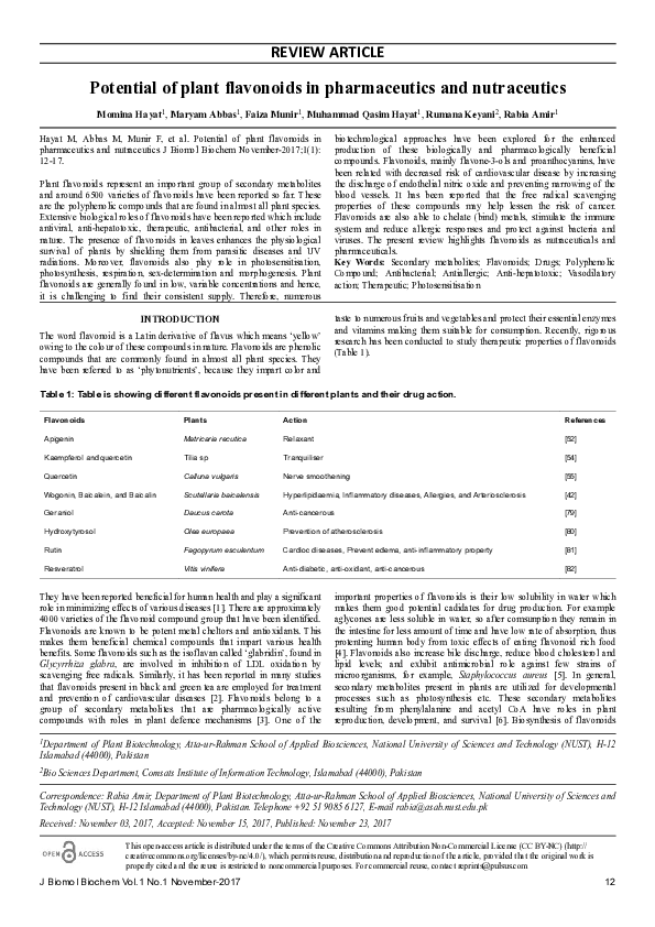 (PDF) Potential of plant flavonoids in pharmaceutics and nutraceutics