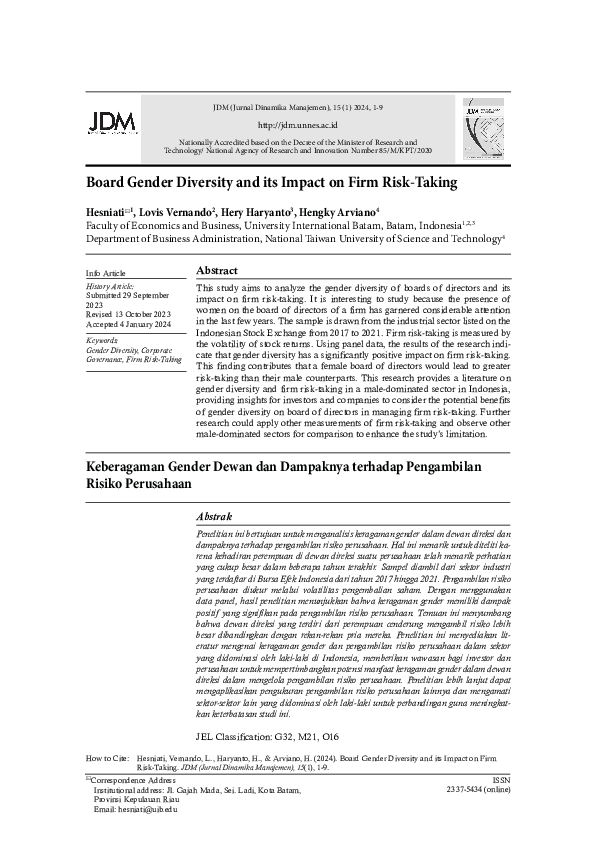 (PDF) Board Gender Diversity and its Impact on Firm Risk-Taking