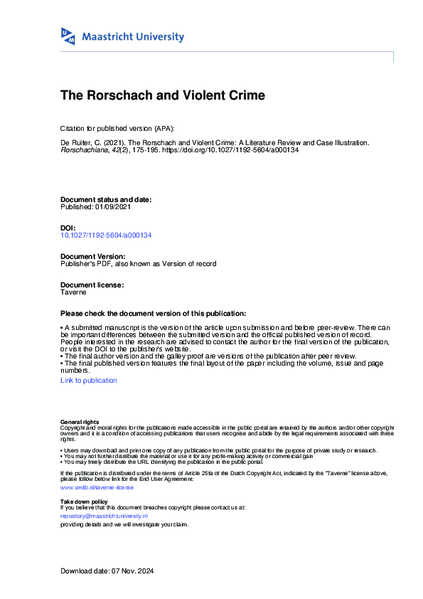 (PDF) The Rorschach and Violent Crime