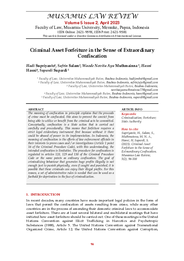 (PDF) Criminal Asset Forfeiture In The Sense Of Extraordinary Confiscation