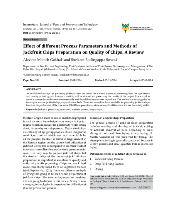 (PDF) Effect of different Process Parameters and Methods of Jackfruit ...