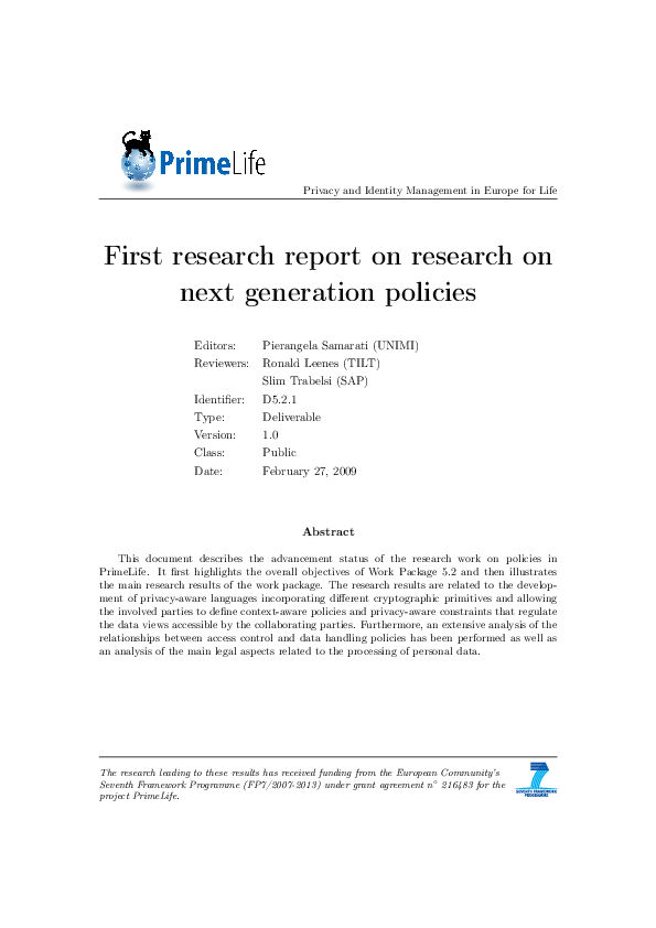 (PDF) First research report on research on next generation policies
