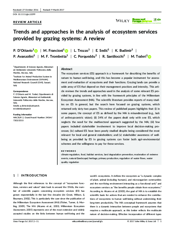 (PDF) Trends and approaches in the analysis of ecosystem services ...