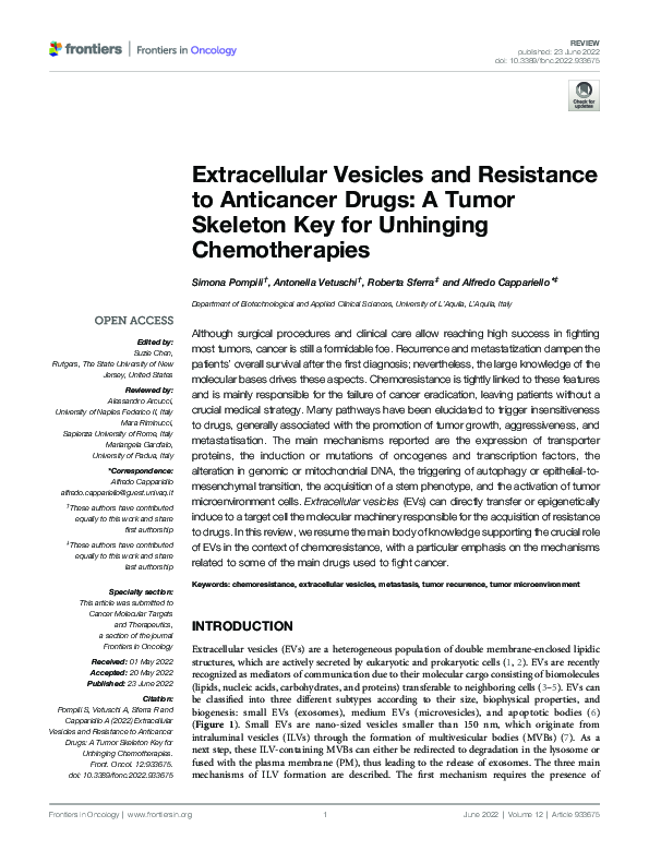 (PDF) Extracellular Vesicles and Resistance to Anticancer Drugs: A ...