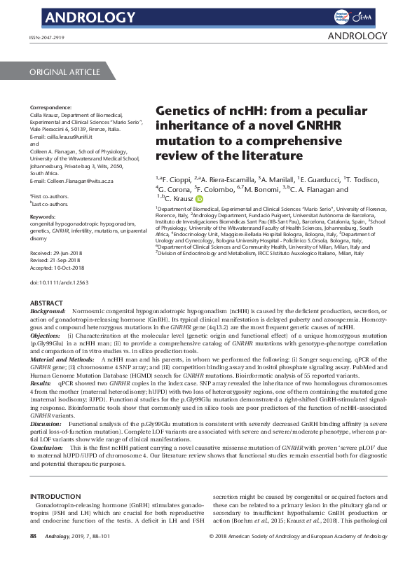 (PDF) Genetics of ncHH: from a peculiar inheritance of a novel GNRHR ...