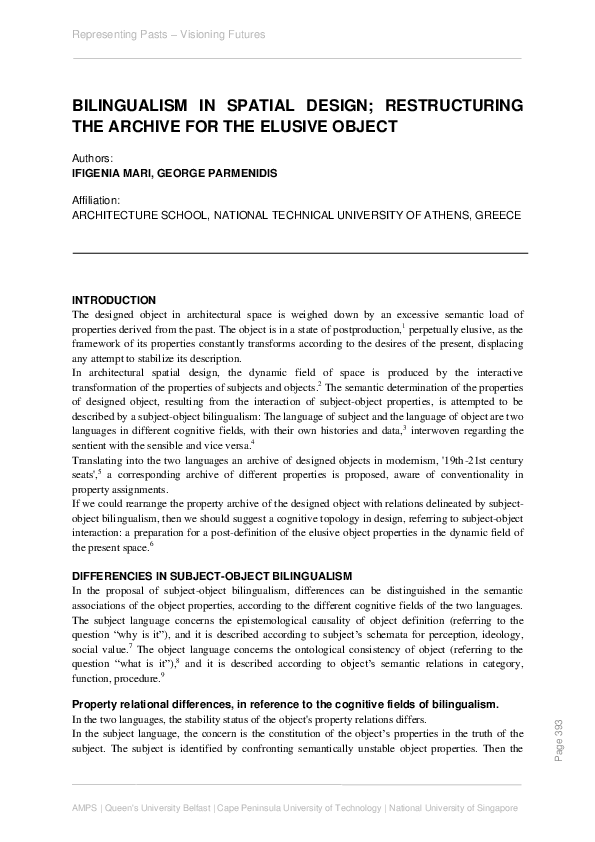 (PDF) BILINGUALISM IN SPATIAL DESIGN; RESTRUCTURING THE ARCHIVE FOR THE ...
